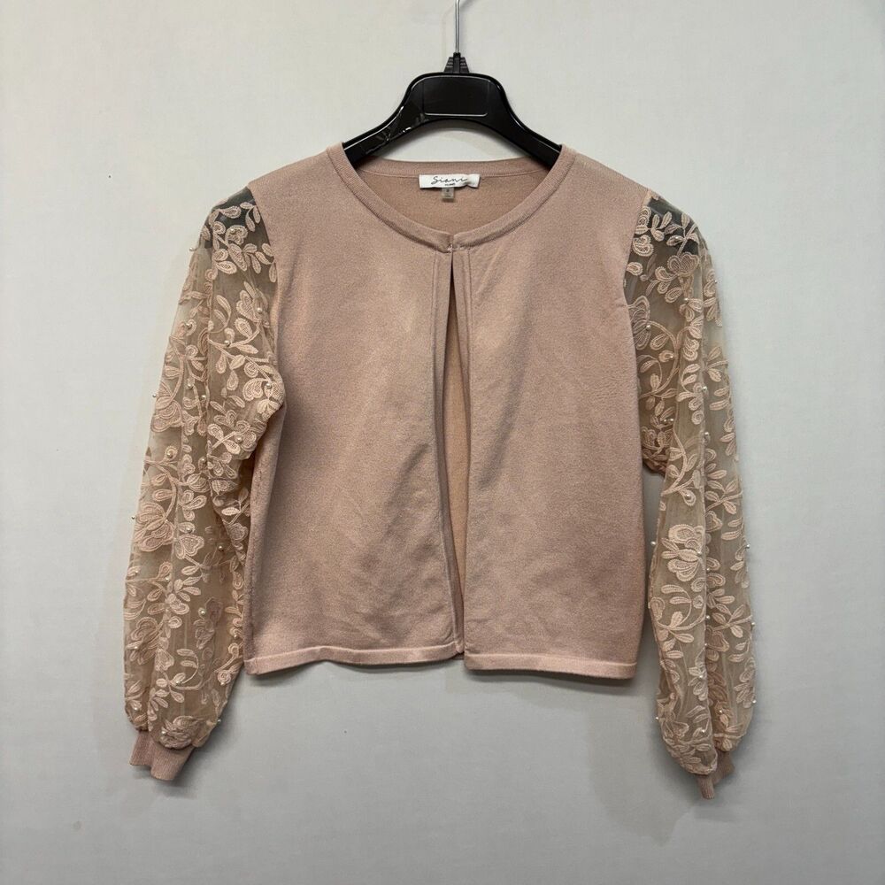 Sioni Women Cardigan Sweater Top Size Small Embroidered Lace Sleeve M291 -20